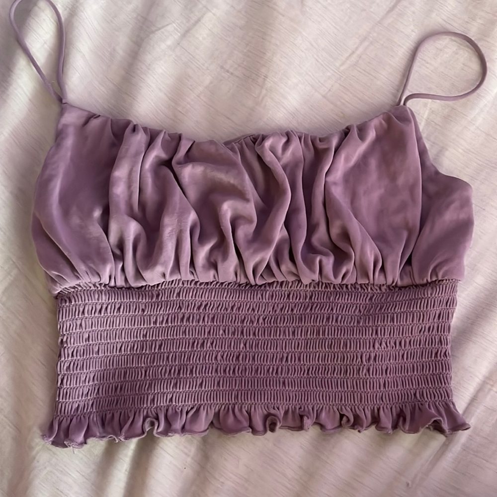 purple smocked tank top